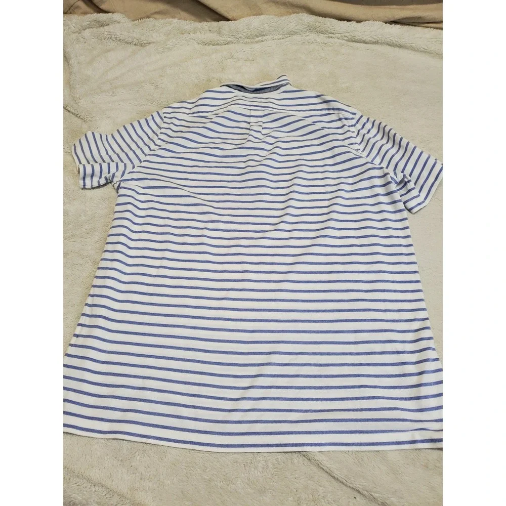 Ralph Lauren Blue Label White Striped Short Sleeve Oxford Knit Polo Top Men XL
